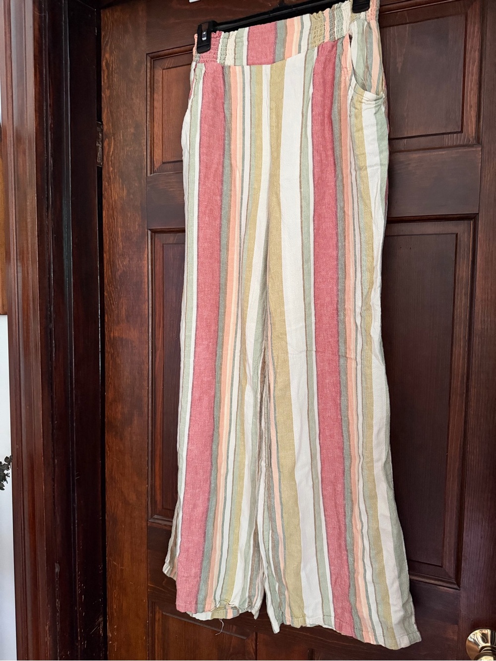 Cato Womens Linen blend Wide Leg Pants Medium Beach multi colored stripes